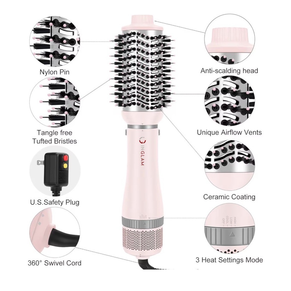 ✨ IG INGLAM 4-in-1 Blowout Hair Dryer Brush Set – Pink (New With Tags) ✨ - Picture 8 of 14